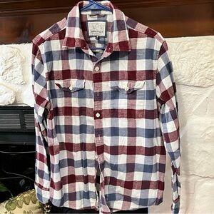 American Eagle Men’s Flannel Burgundy/Blue/White Plaid Men's Shirt Size M